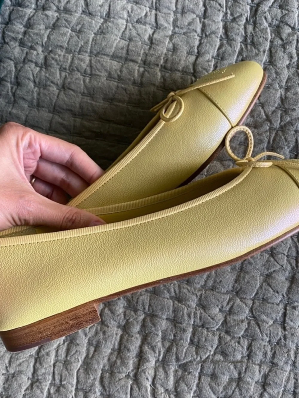 CHANEL Lemon Yellow Leather Ballet Flats with Bow - Picture 2 of 4
